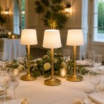 Cordless event lamp rentals on a Charleston reception table