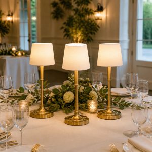 Cordless event lamp rentals on a Charleston reception table